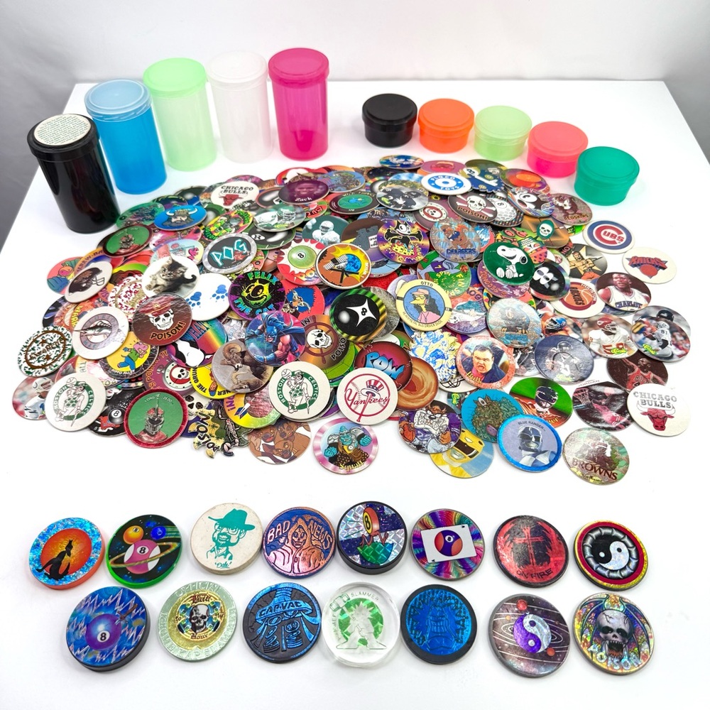 POGS Vintage 500+ Pogs Slammers and Storage Tubes Bundle Set
